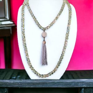 Fabulina Designs Faceted Glass Beaded Double Strand Necklace With Beaded Tassel